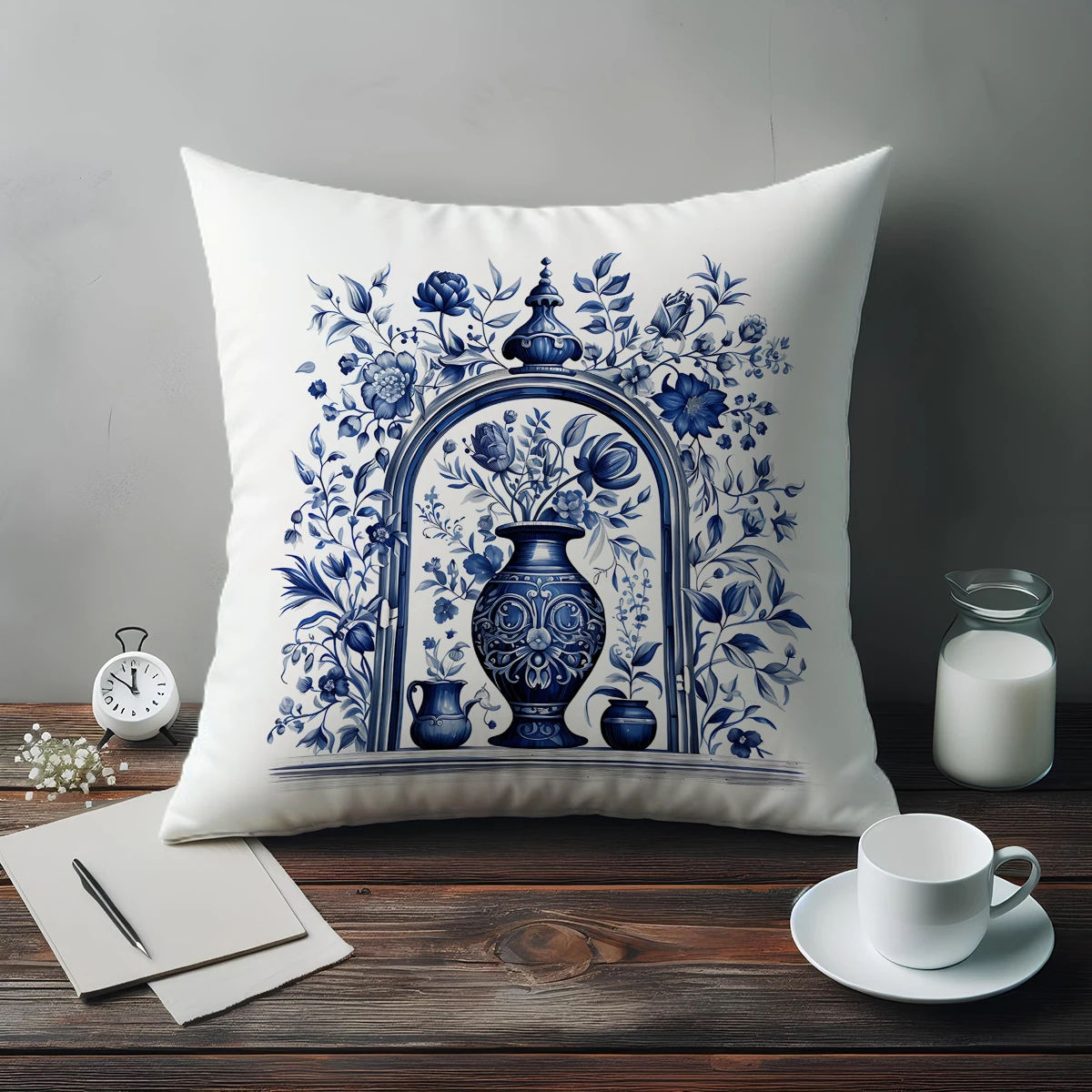 Blue White Retro Vase Flowers Double Side Print Pattern Cushion Cover Home Decoration Living Room Sofa Chair Pillow Cover