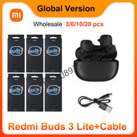 3/6/10/20 pcs Xiaomi Redmi Buds 3 Lite Black Global Edition Bluetooth Earphones True Wireless Headphones with Charging Cable