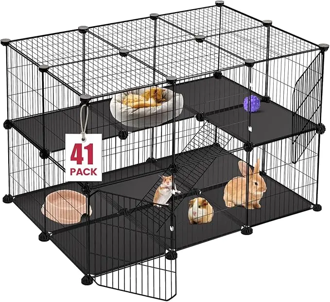 Corralito de animales pequeños de 41 paneles, 2 puertas, diseño de jaula C & C, uso interior/exterior para conejillos de indias, conejos, erizos, Chinchillas