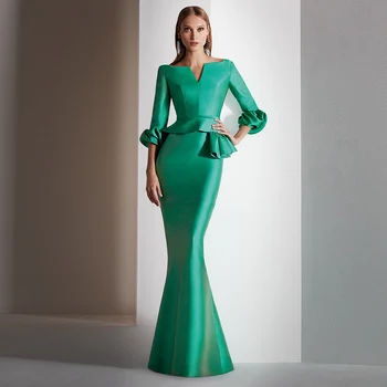 Elegant 2025 Mother Of The Bride Dresses Green Mermaid Evening Dresses Customized Satin Deep V Neck Robe De Fête De Mariage