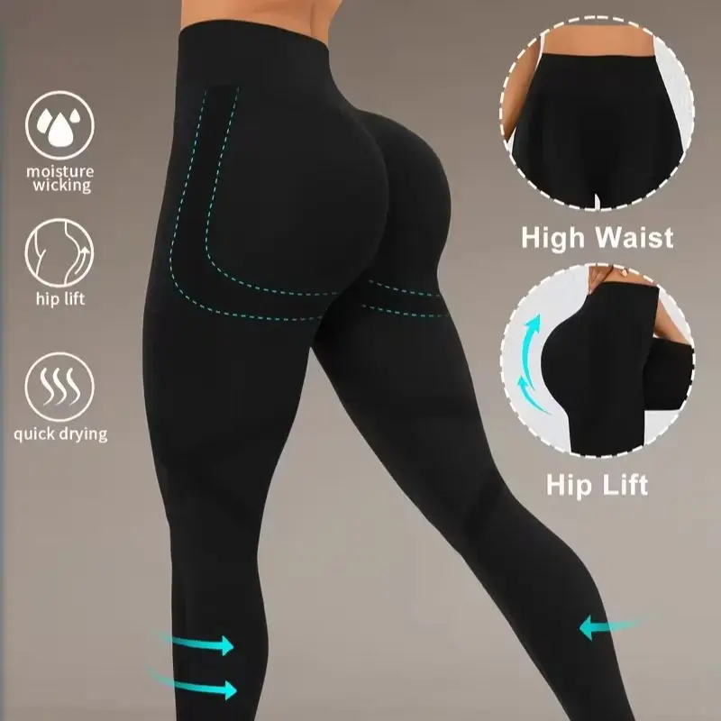 Damen-Yoga-Hosen mit hoher Taille und Hüftformendem Effekt, feuchtigkeitsabsorbierend und schweißableitend, hochelastische Sportleggings, Sporthosen – Detail 2