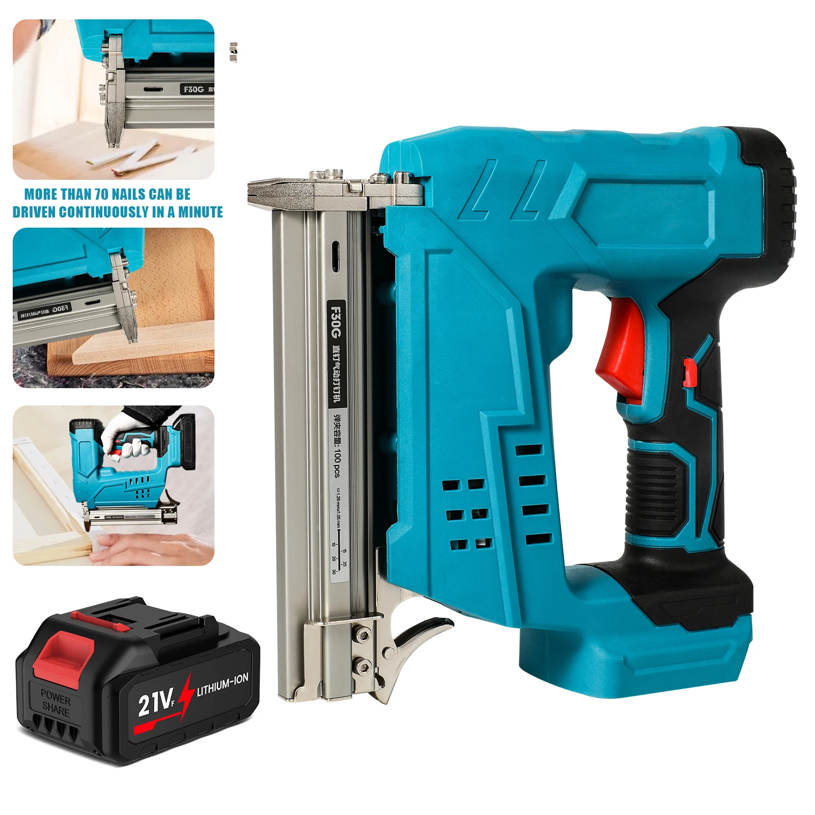 Pistola sparachiodi F30 senza fili Fornitura elettrica Cucitrice per carpenteria Utensile elettrico per la lavorazione del legno per batteria Makita 18V