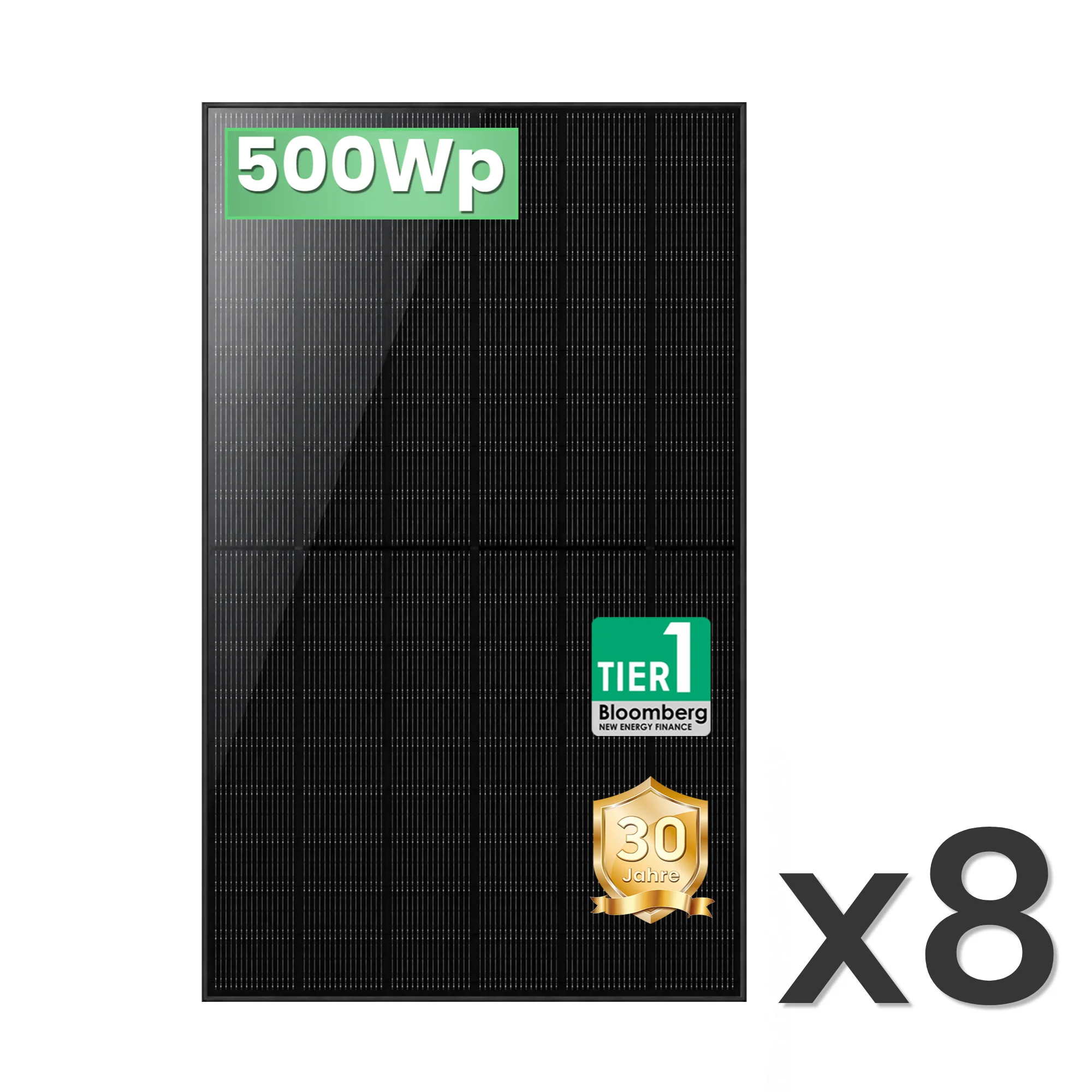 8 × 500W Solarmodule, Full Black, Bifaziale Glas-Glas Photovoltaik-Module