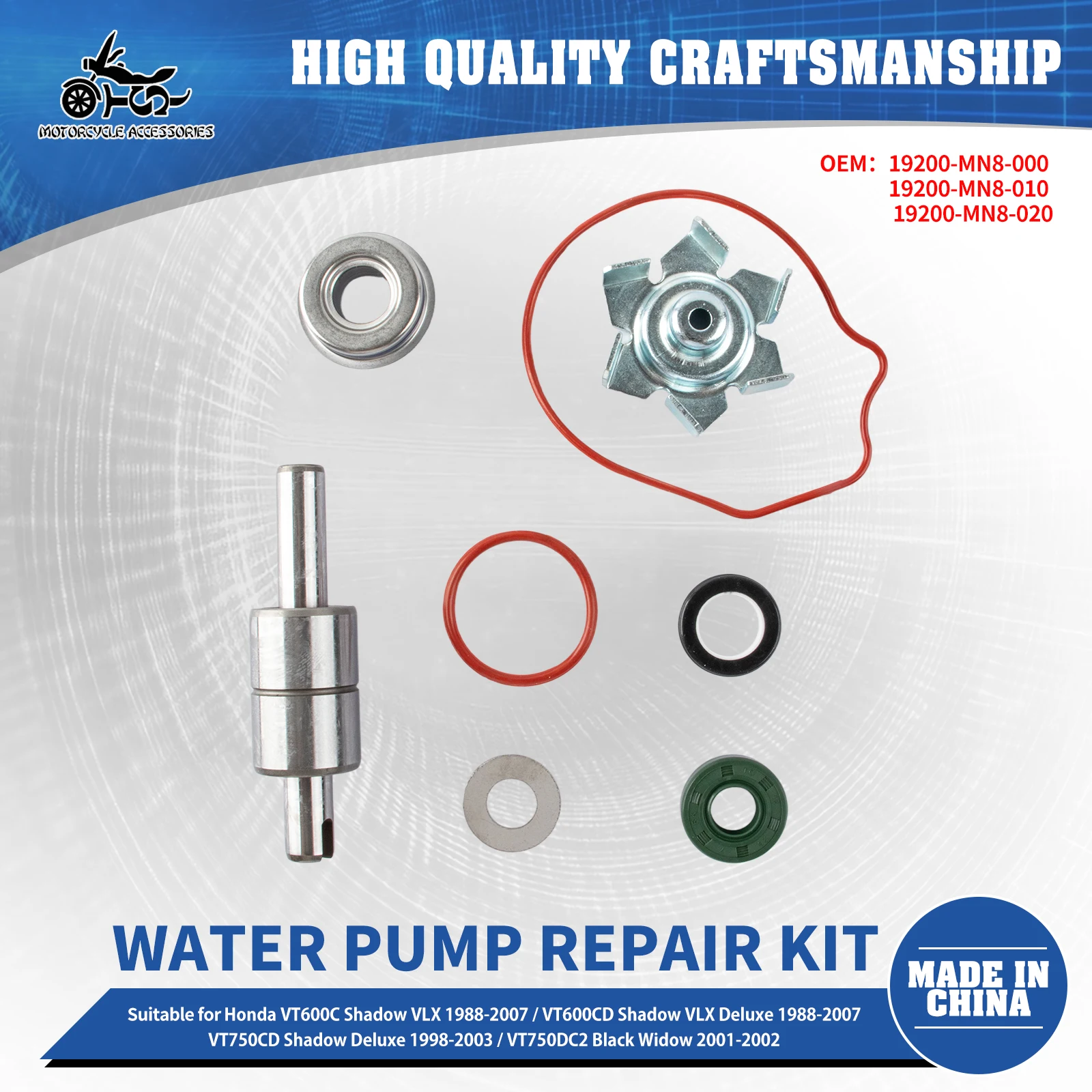 SJ Water Pump Repair Kit For Honda VT600CD Shadow VLX Deluxe 1988-2007 VLX400 STEED NC26 1992-1997 XRV650 Africa Twin 88-89