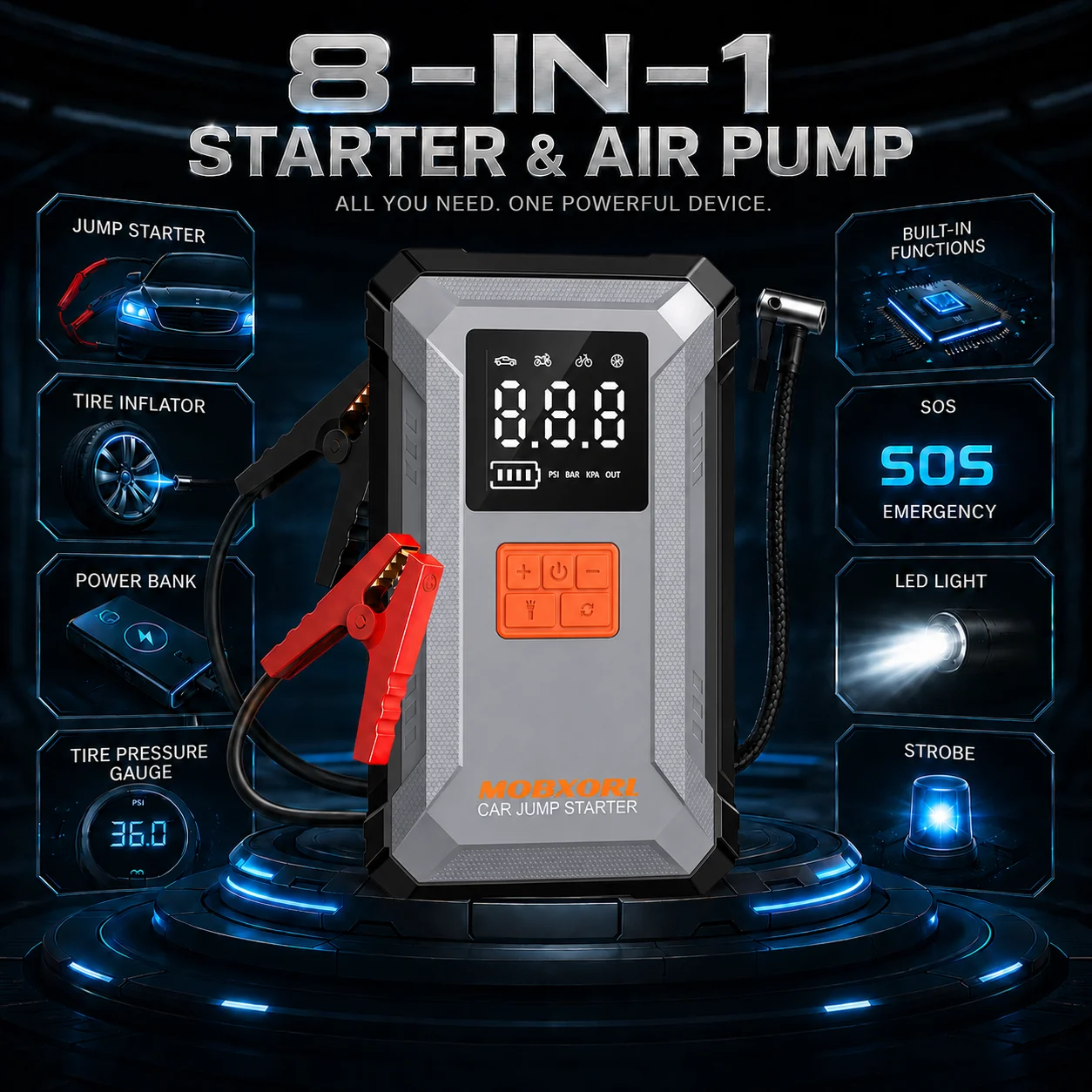 MOBXQRL 3000A Peak 8-in-1 Ultr - Lithium Jump Starter 3000A Peak recension och pris