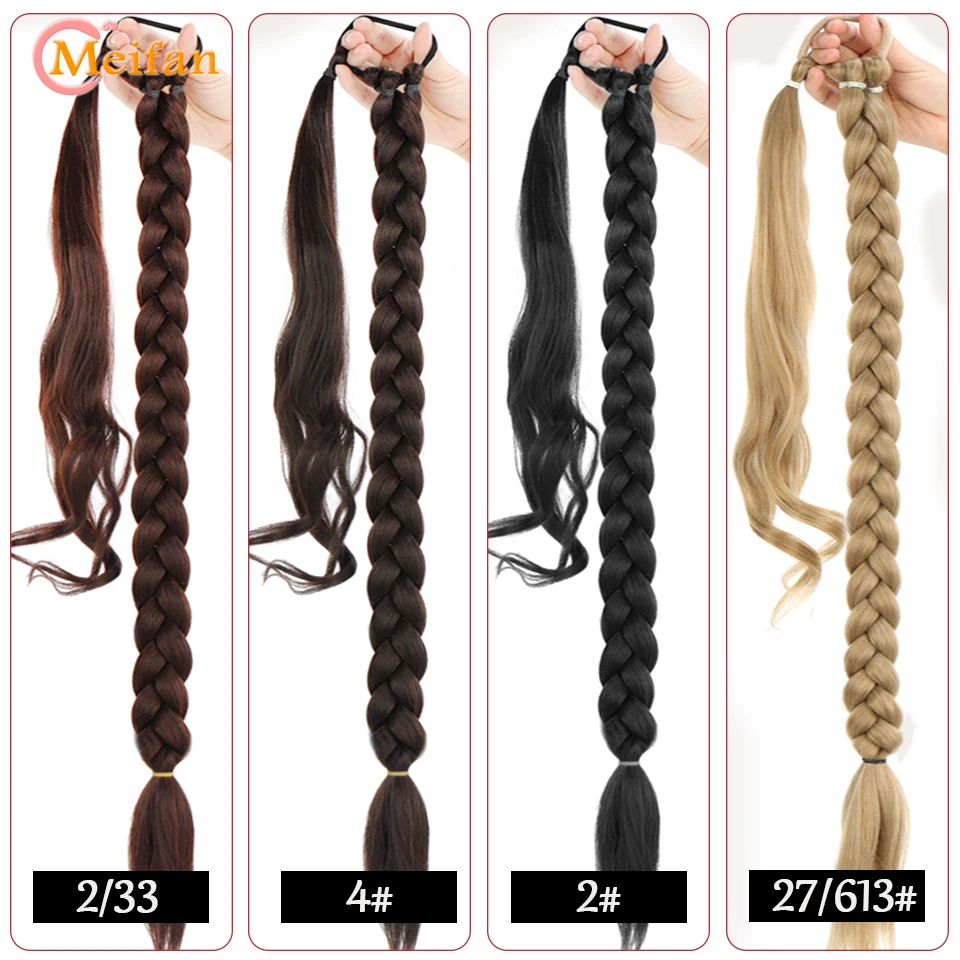 MEIFAN 22-40inch DIY Ponytail Extensions Synthetic Boxing Braids Ponytail With Rubber Band Black Brown Blond Ponytail For Women