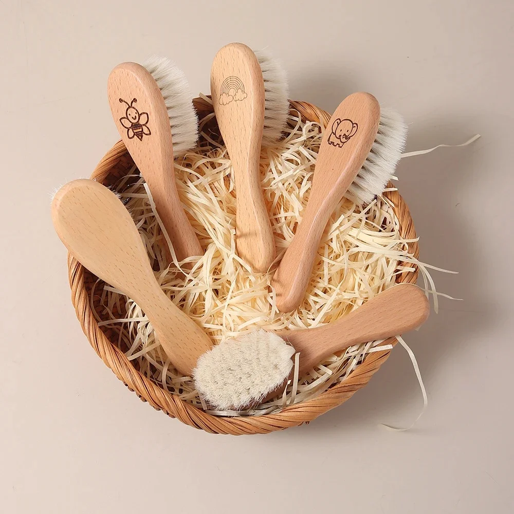 Peigne en bois de hêtre en laine naturelle, animal mignon, brosse à cheveux pour enfants et bébés, né en 2025, gravure laser