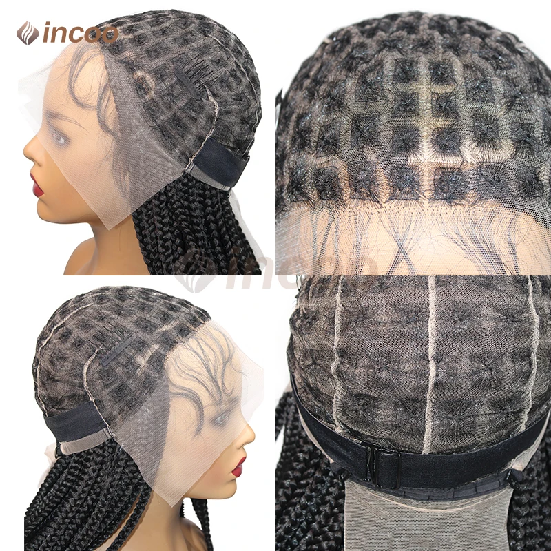 36 Inch Knotless Braided Wigs Synthetic Full Lace Front Cornrow Braids Small Box Square Hair Wigs African Hair