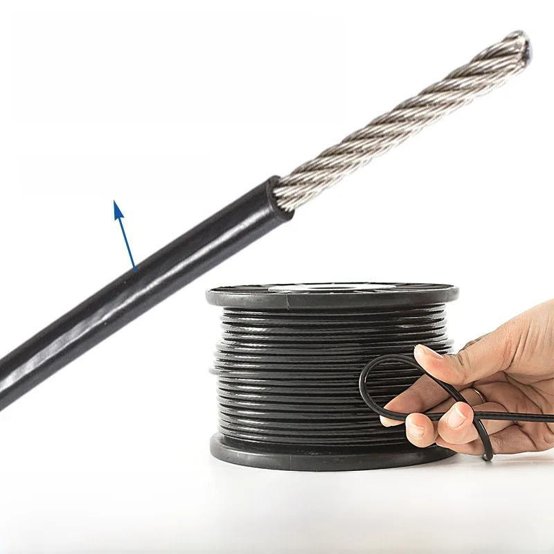 Fil d'acier enduit de PVC noir 1-20M 1/1.2/1.5/2/3/4/5/6mm, câble métallique toronné en acier inoxydable 304, câble souple, corde à linge en acier