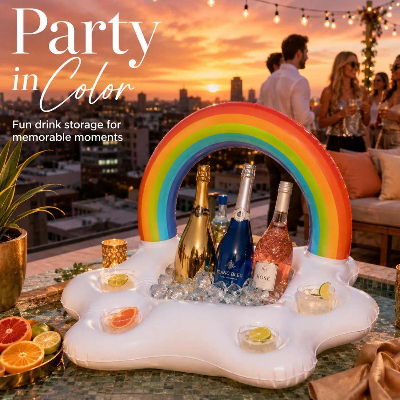Inflatable Pool Party Cooler - Rainbow Cloud Drink Holder Luau Hawaiian Tropical Beach Themed Birthday Easter Party Decorations