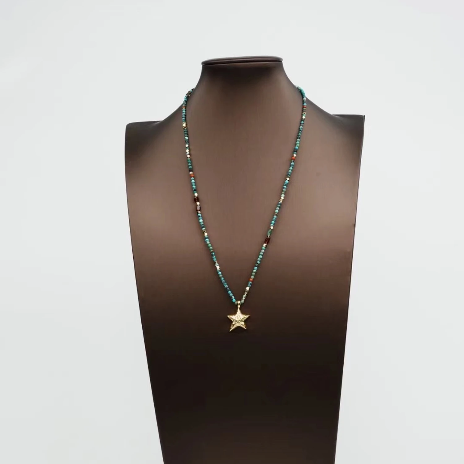 YAJUNIEL Natural Turquoise Gemstone Beads Necklace for Women Starfish Pendant 24K Gold Plated Hypoallergenic Adjustable Chain