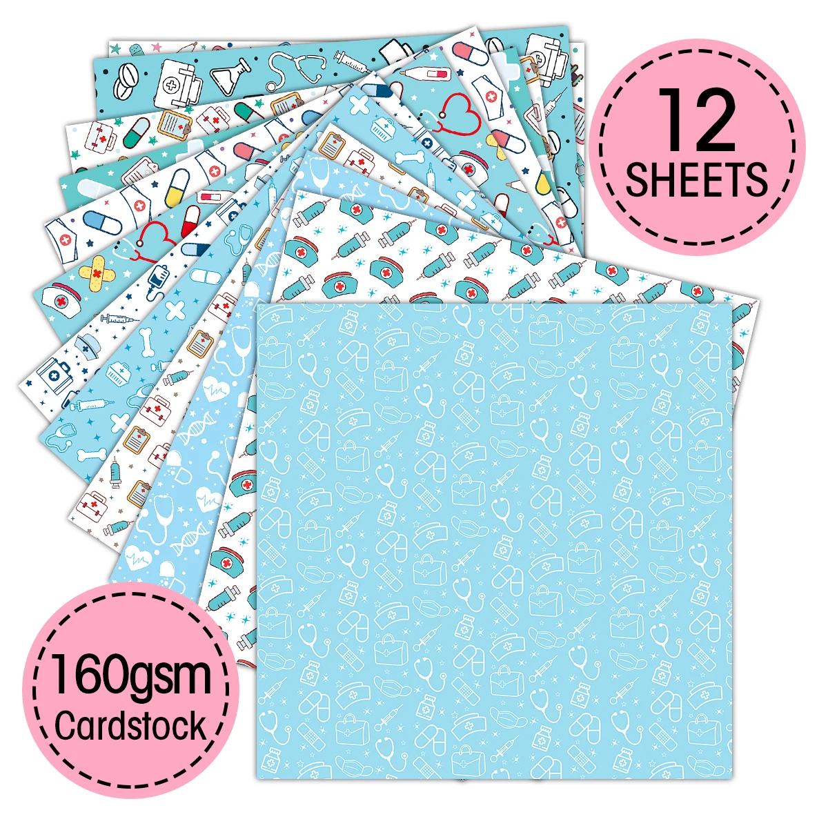 12pcs Nursing-themed Design Colored Decorative Paper For Notes, Journals, Crafts Artistic Scrapbooking，gift Wrapping Stockpaper
