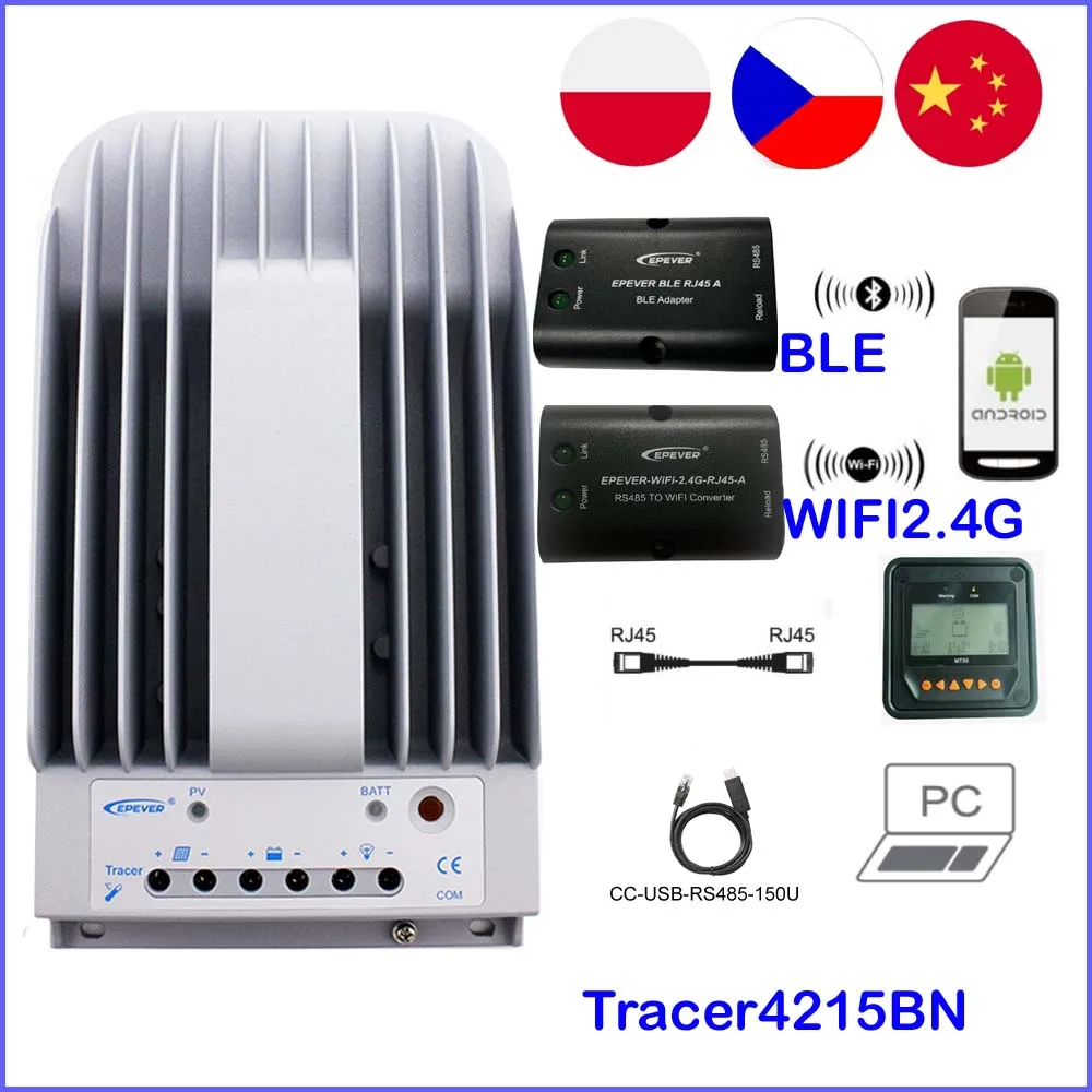 EPEVER Tracer4215BN 40A MPPT Solar Charge Controller Regulator 40amp 12v 24v auto work with MT50 BLE WIFI2.4G adapter optional