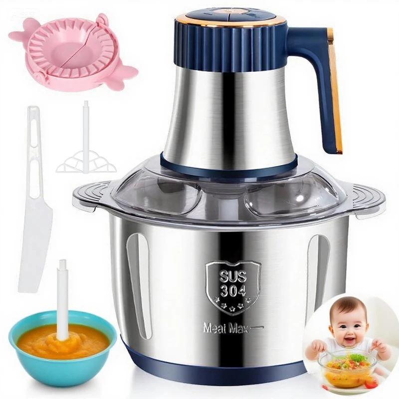 5L Lebensmittelmühle aus Edelstahl, multifunktionaler Gemüseschneider, Zerkleinerer, Babynahrungsverarbeitungsmaschine, Küchengerät