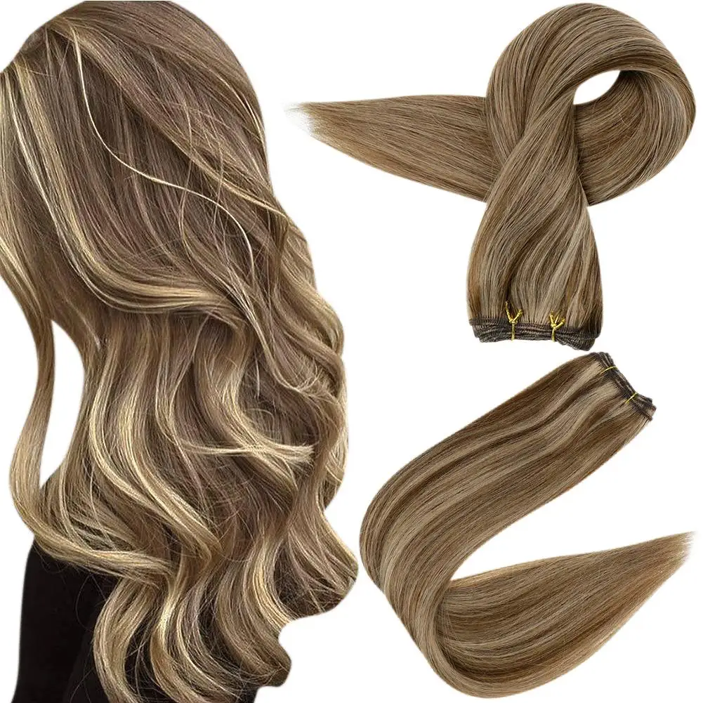 LaaVoo Human Hair Weft Sew in Hair Extensions Brazilian Human Hair 100G 14-24inch Human Hair Bundle Hair Weave Real Human Hair