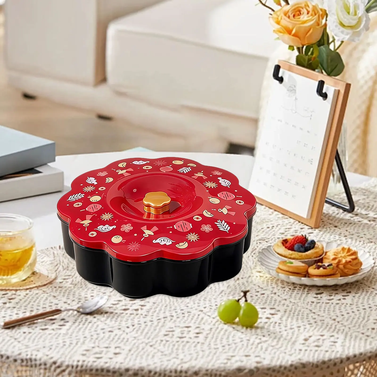 

Divided Serving Tray with Lid Snackle Tray for Holiday Chinese New Year Home Appetizer Service Organizer for Candy Nuts Fruits
