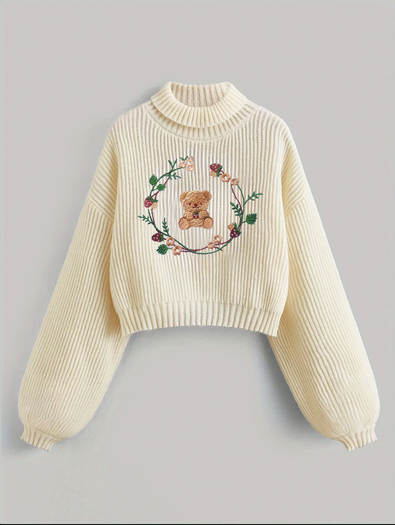 Autumn Winter fashion Warm Ladies casual Turtleneck Pullover Sweater 2024 New Bear Embroidery Thick easiest for match Temperament Women Solid Top