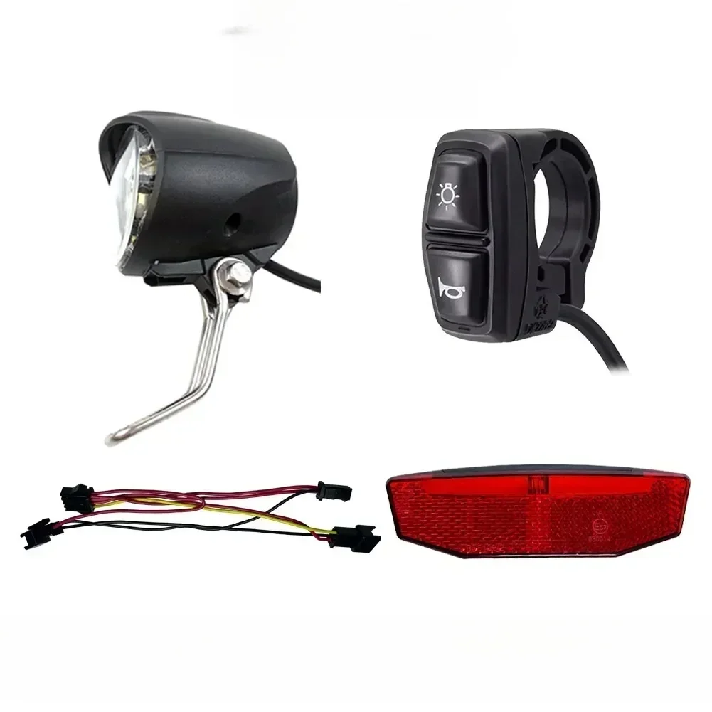 AliExpress 1 SET 12V-72V Ebike Headlight + Horn Tail Rear Light LED Electric Bicycle With Switch Universal Voltage Front/Rear Light Switch