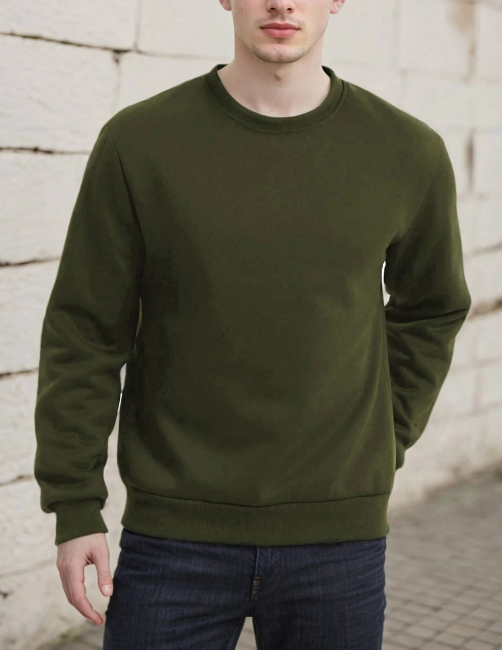 عادية تجريب Crewneck البلوز بلون طويل الأكمام البلوز بلوزات ملابس للرجال شتاء دافئ قمة الرجال هوديي #2