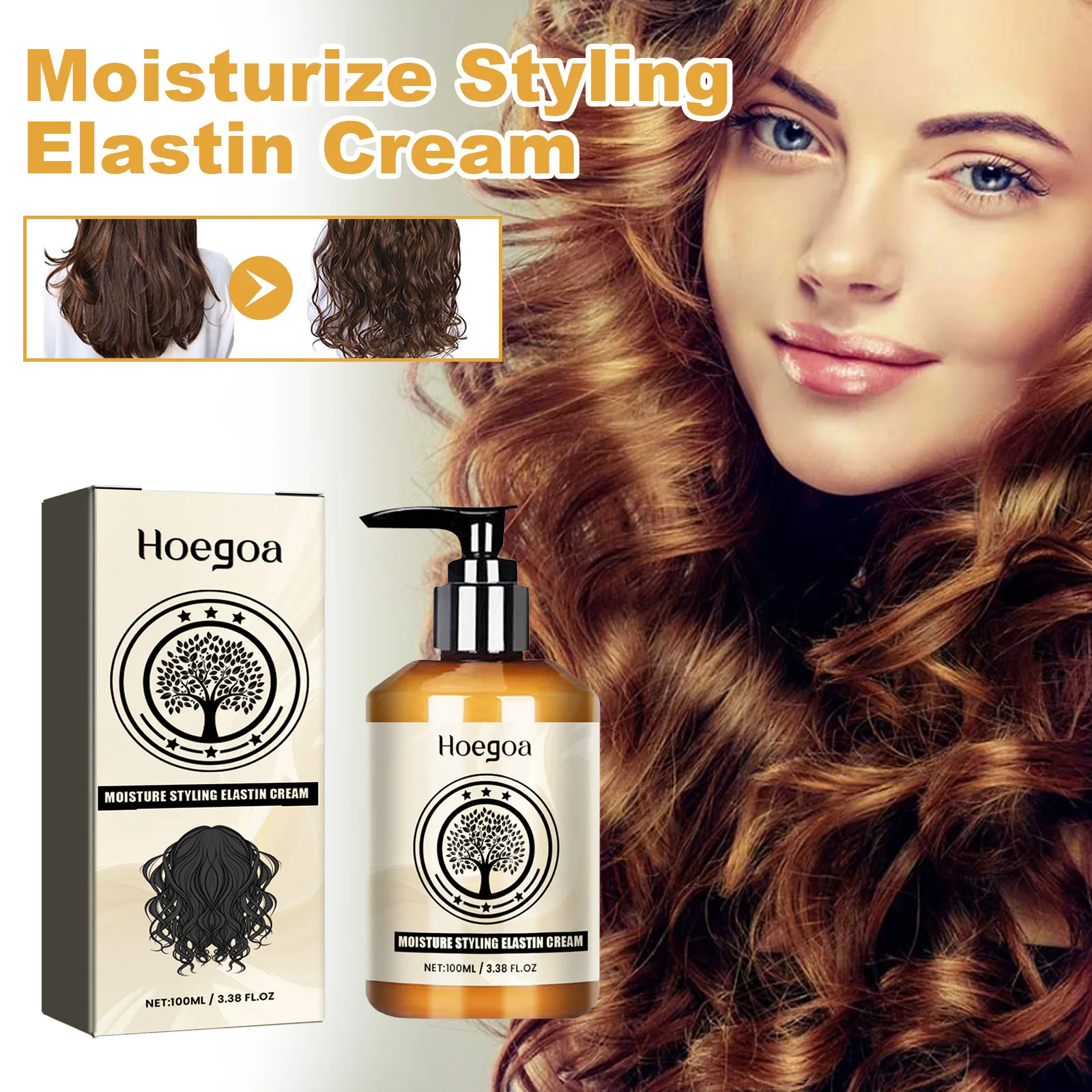 

Hoegoa 100ml Moroccan Hair Elastic Styling Cream Lasting Curly Hair Moisturizer Hair Volumizing Cream Curly Hair Styling Elastin