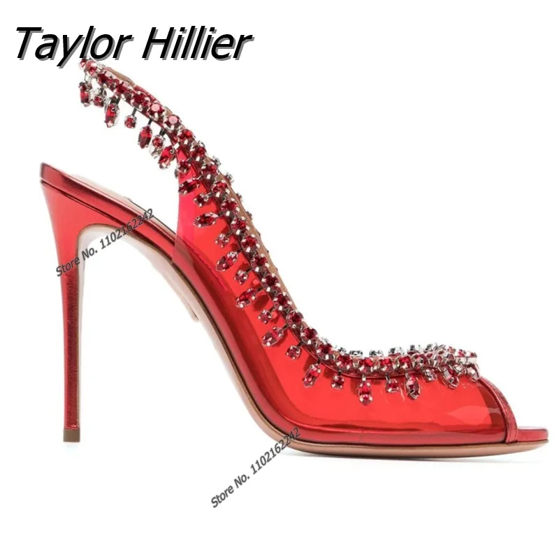 

Сандалии стразы с открытым носком из ПВХ, туфли-лодочки на тонкой шпильке, модная женская обувь со стразами для подиума