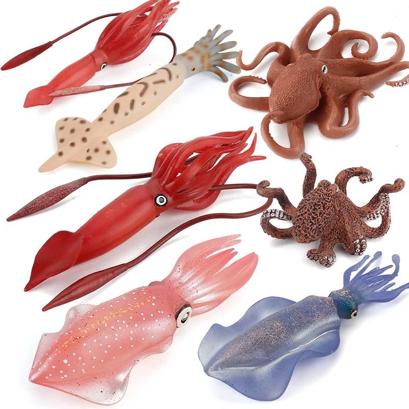 Simulation Marine Animals Starfish Octopus Squid Crab Ocean Aquarium Action Figures Miniature Sea Life Cuttlefish Figurines Toys