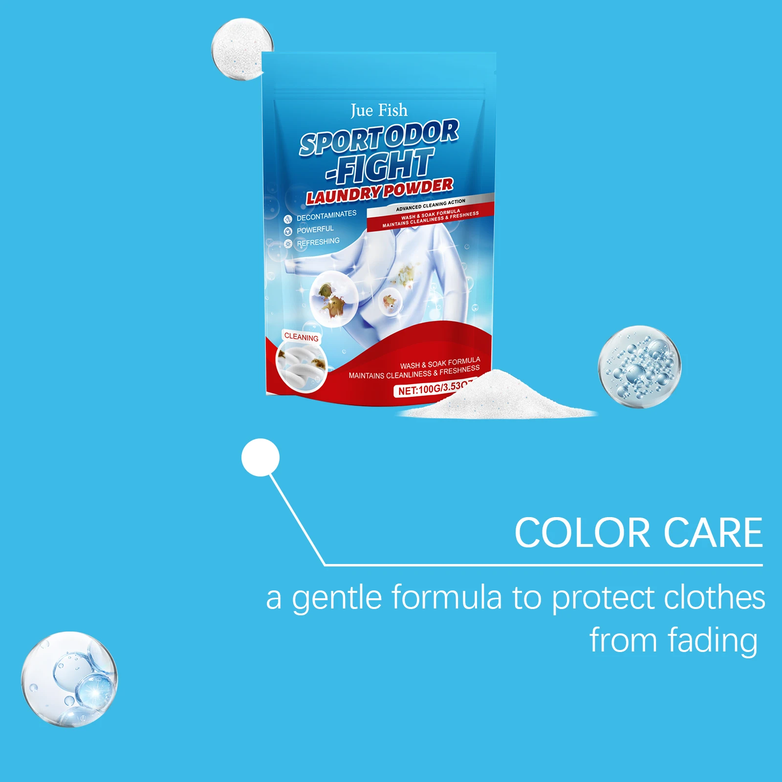 JUE FISH Laundry Washing Powder Gentle Stain Remover Fresh Scent Powerful Cleaning Oil Stain Low Foam Easy To Rinse Protect Color view 3