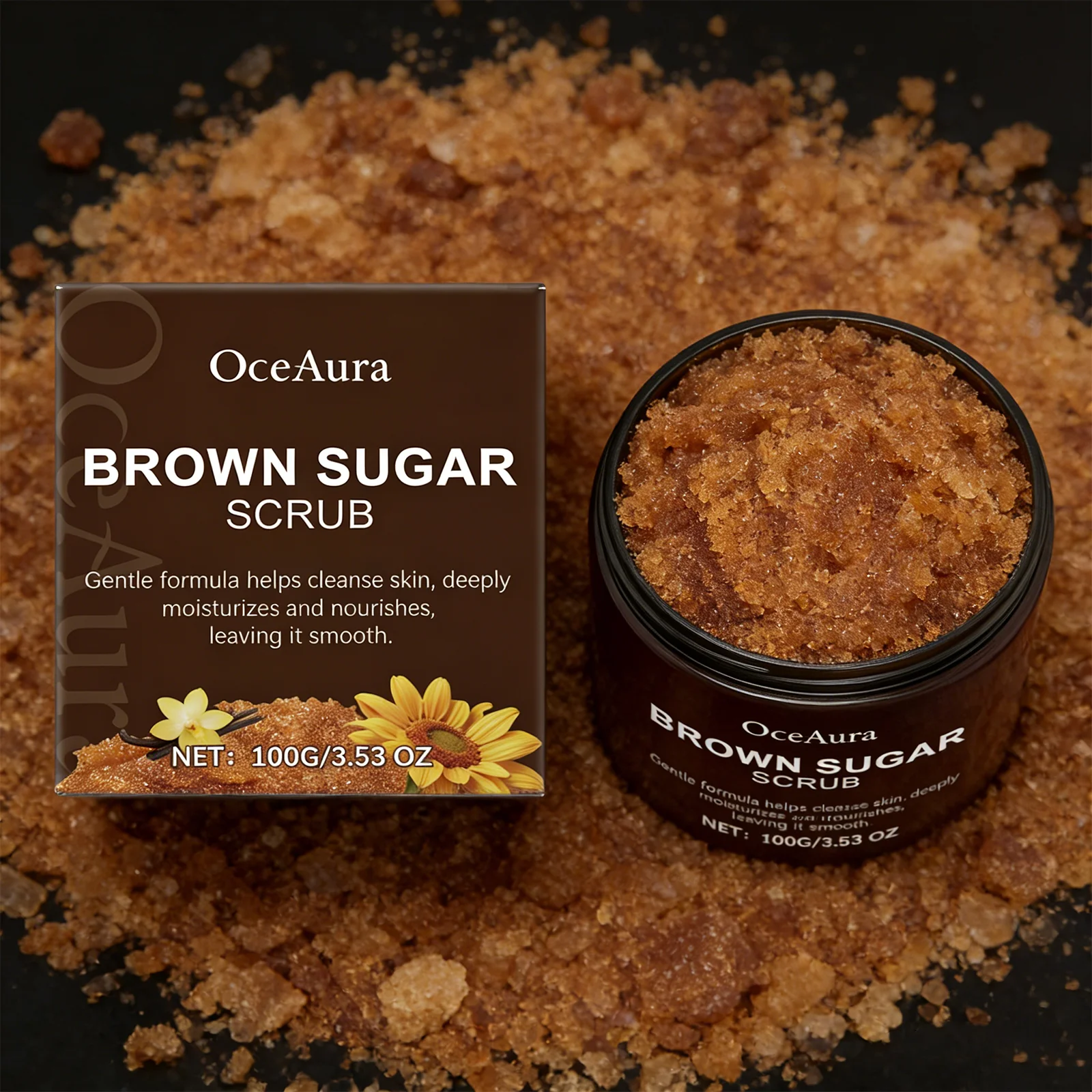 

Скраб для тела OCEAURA 100 г с коричневым сахаром, мягкое отшелушивание, питание и увлажнение, осветление и смягчение кожи, для использования на всем теле.