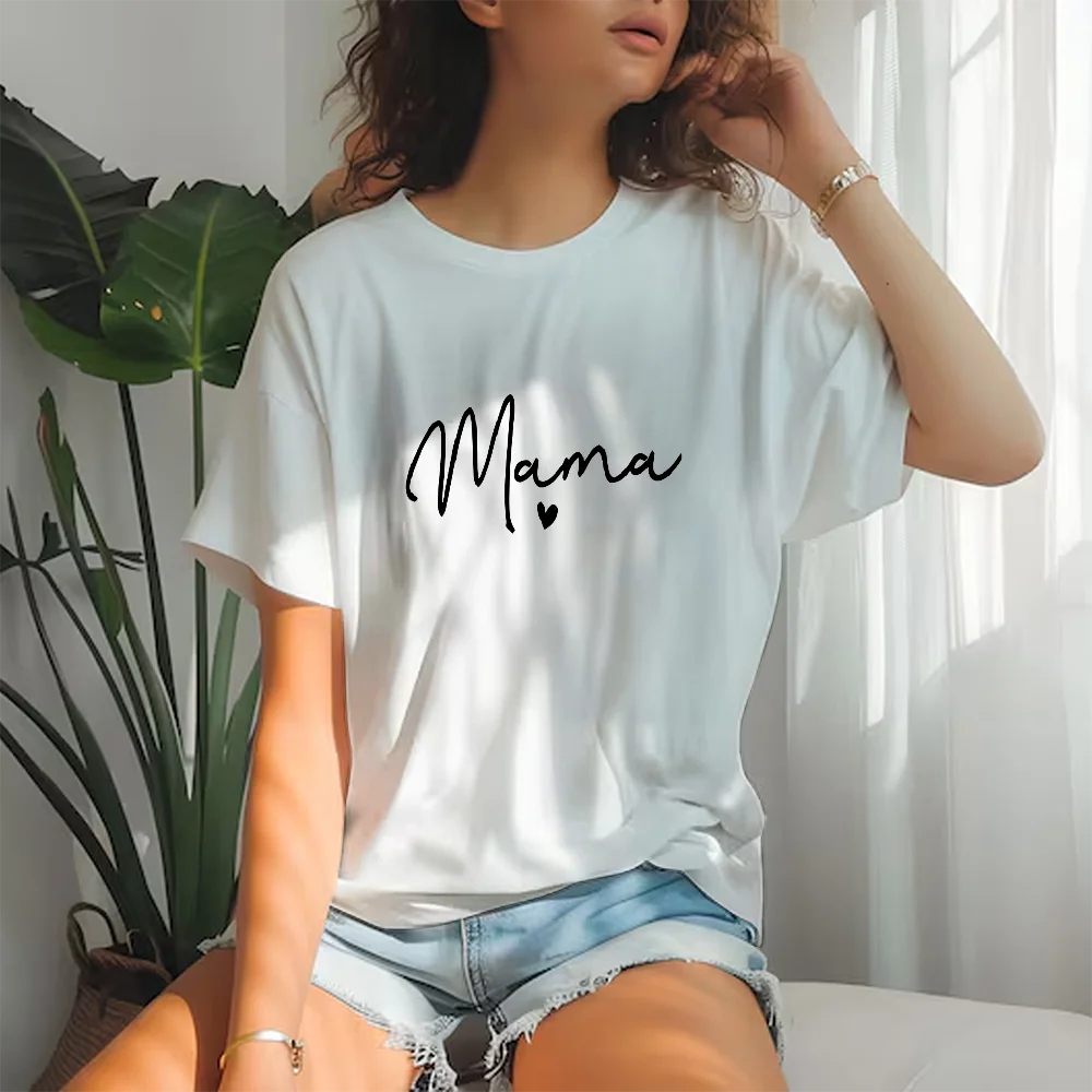 

For All Seasons Regular Length Polyester , Round Neck Women's Casual T-Shirt with Mama Print
