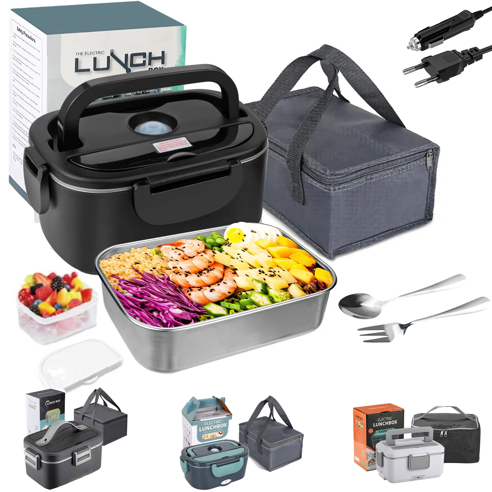 Image of 1,5L-2,5L 60W-90W Elektrische Heiz-Lunchbox 12/220V Edelstahl-Innenbehälter Tragbarer Speisenwärmer Bento-Box Lebensmittelbehälter für Auto