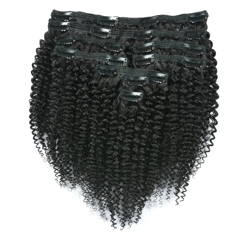 Gekleurde Clip In Haarverlenging Afro Kinky Krullend Menselijk Haar Peruaanse Afro Kinky Menselijk Haar Clip Ins Extension 120G Volledig Hoofd - afbeelding 2