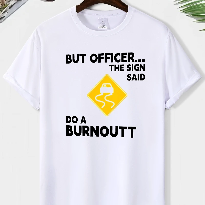 

New Men's Personality Warning Sign Letter Print T-shirt Daily Casual Comfortable and Versatile Men's Fashion Round Neck T-shirt