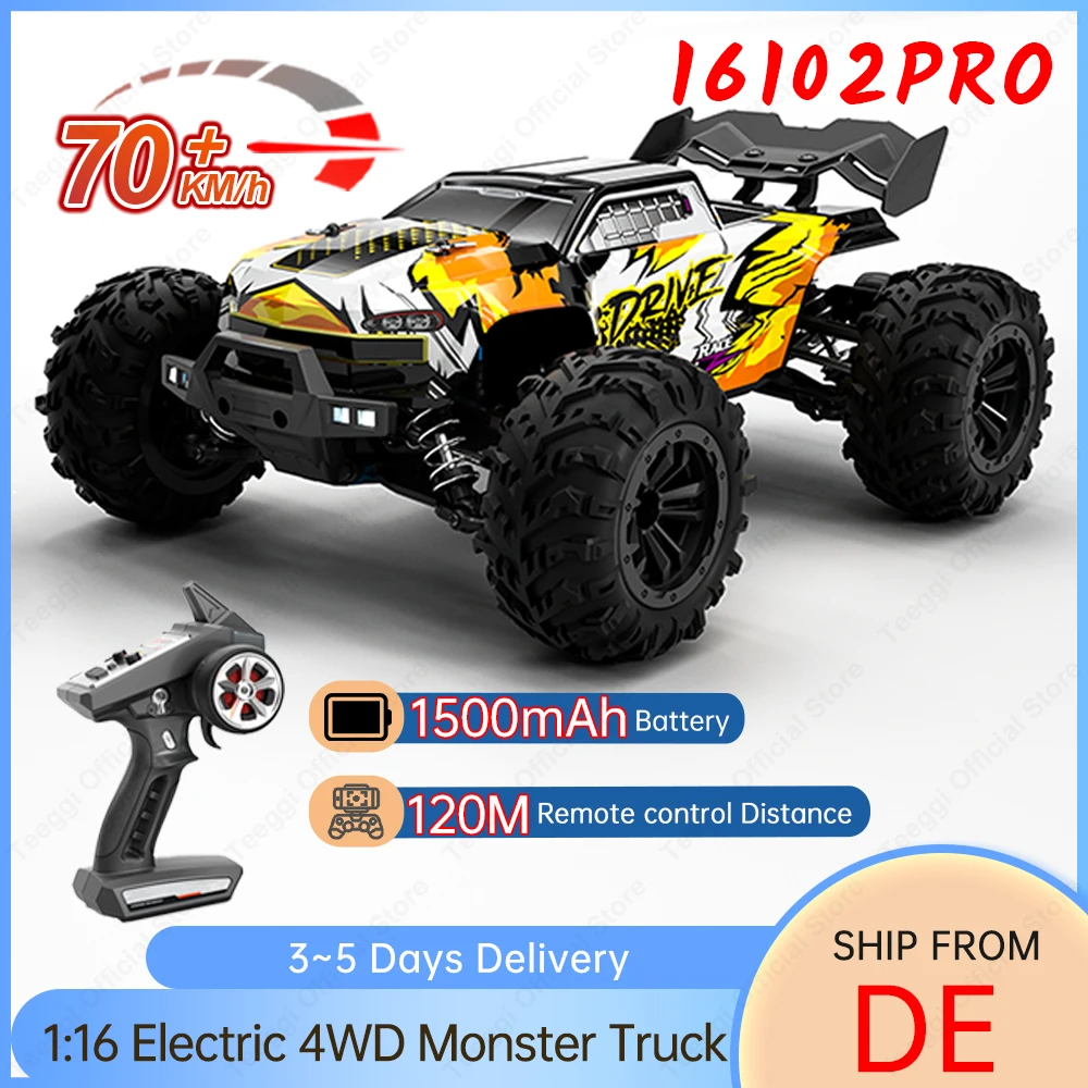 Teeggi 16101/16102 PRO 1:16 Hochgeschwindigkeits-Ferngesteuertes Auto mit LED, 70 km/h, Allradantrieb, professionelles Offroad-Auto, Monstertruck, Geschenkspielzeug