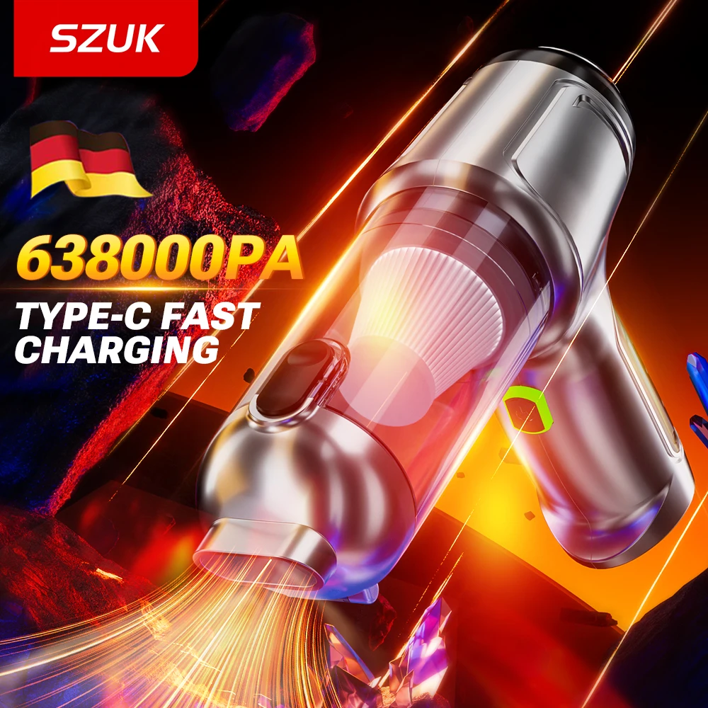 SZUK Car Vacuum CIeaner 638000Pa Wireless Mini Handheld Cleaning Machine Powerful Portable Blower Vacuum Cleaner for Car Home