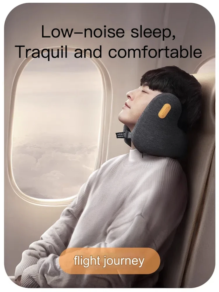 Travel Pillow Airplane with Noise Canceling Earmuffs, Memory Foam Travel Neck Pillow, 360°Neck Support for Planes, Cars, Office