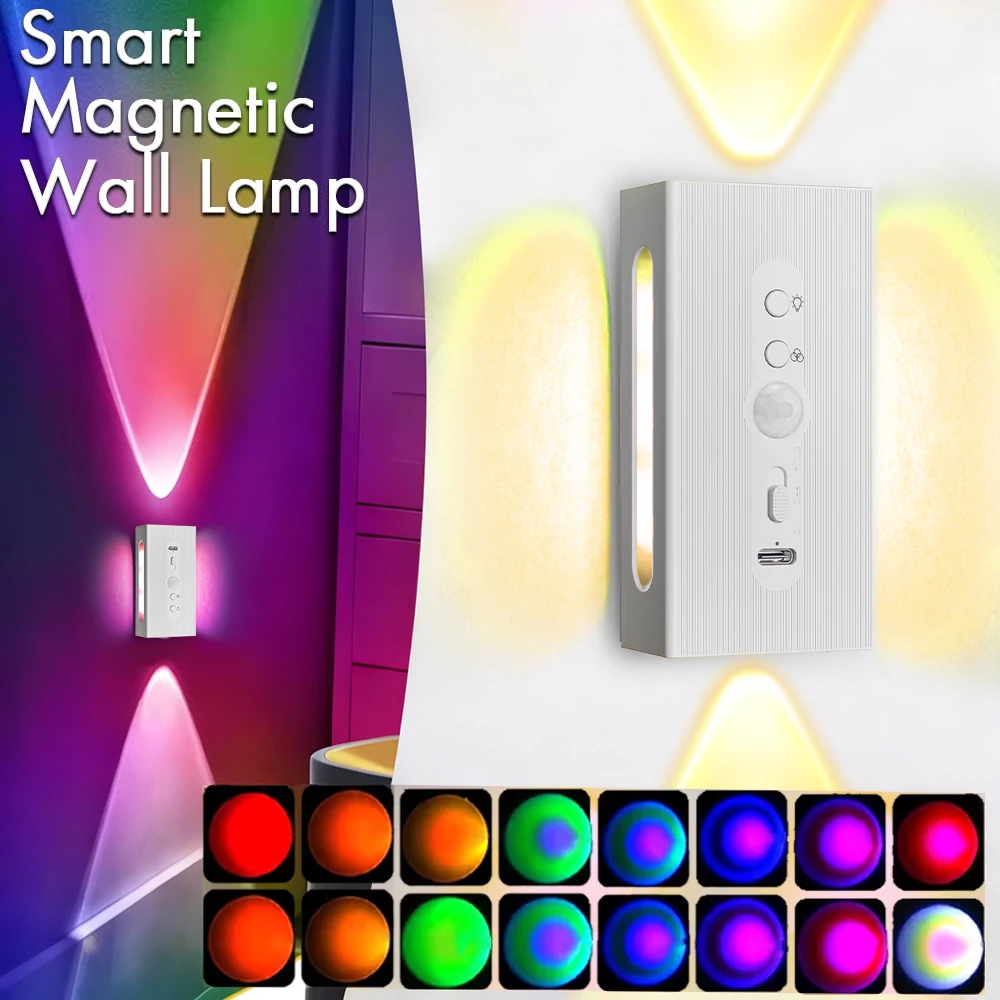 

Outdoor LED Wall Lamp Recharging Night Lights Motion Sensor IP44 Waterproof RGB Gradient Light Magnetic Sunset Lamp Room Decor