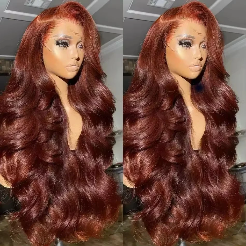

30 40 Inch Reddish Brown Body Wave 13x6 HD Lace Front Human Hair Wig 250% Water Wave 13x4 Lace Frontal Wigs For Women PrePlucked