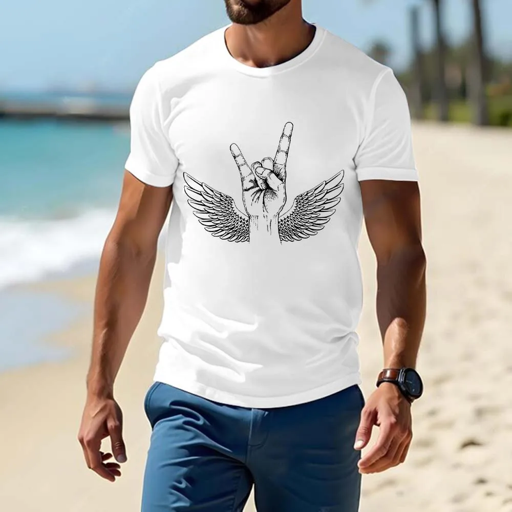 New Trend Men T-shirt, Polyester Loose Short Sleeve, Abstract Hand Gesture 3d Print, Street Fashion O Neck Top, For All Seasons