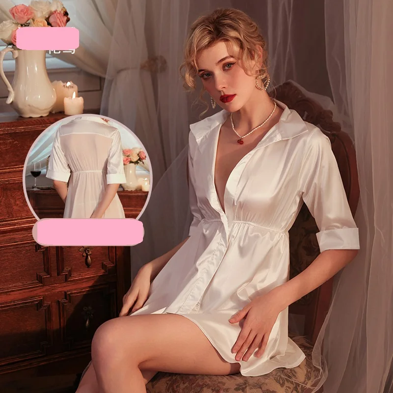 New Arrival Women's Sexy V-Neck Boyfriend Style Sleepdress Autumn Half Sleeve Home Dress Comfortable Nightgown Stylish Nighty