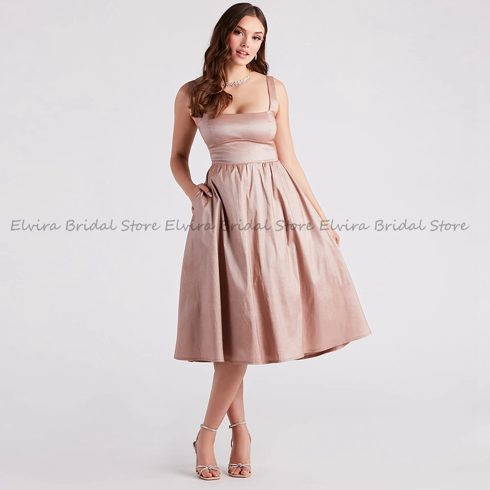 Elegante knielange Abschluss kleider Damen Satin A-Linie Pink mit träger losen ärmellosen rücken freien 2023 formale vestido de fiesta