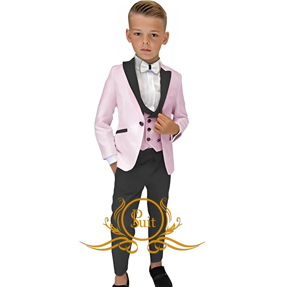 Boys Tuxedo Suit Slim Fit 3 Piece Jacket Vest Pants Set Shawl Lapel Kids Formal Suits for Boy Wedding Suits