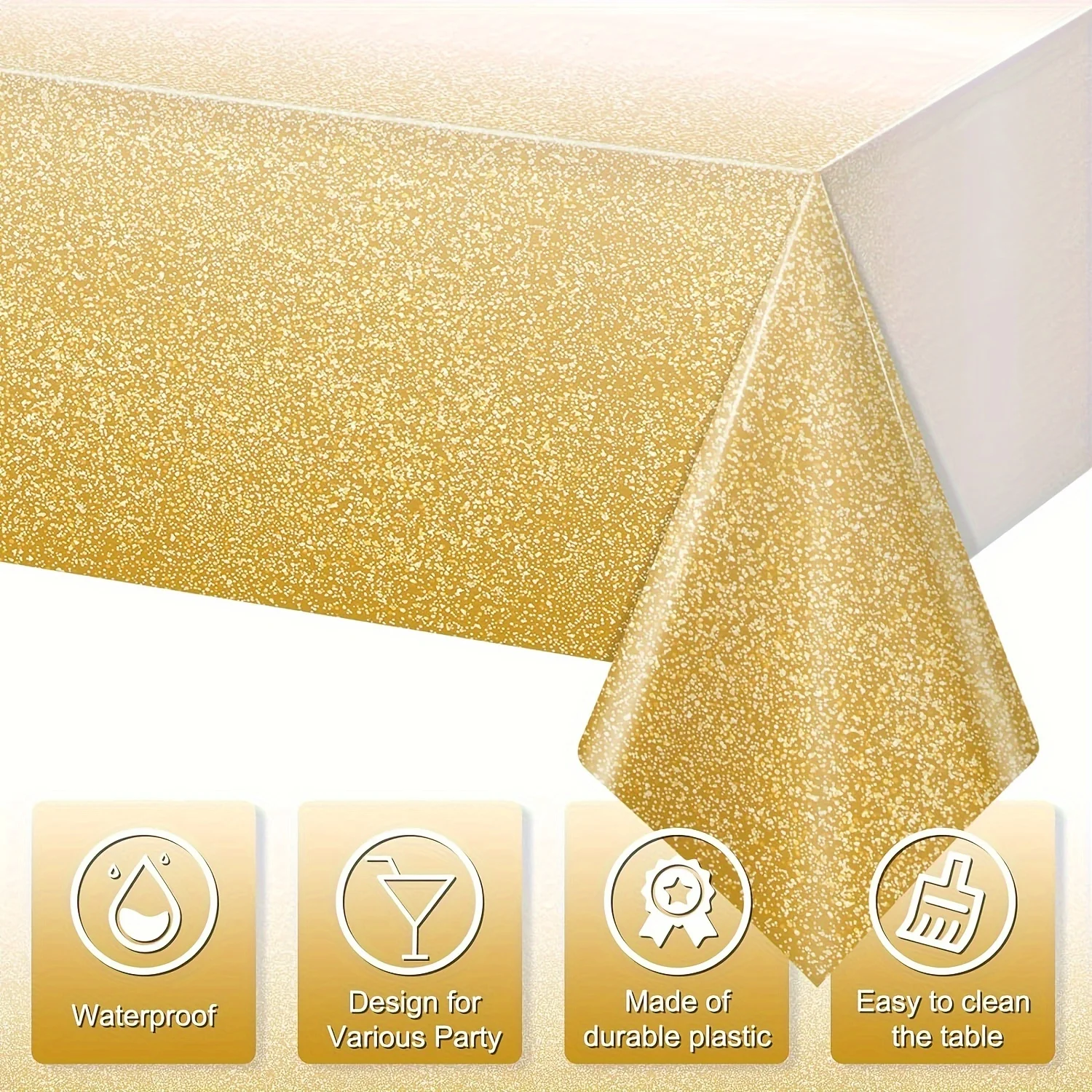 1 Pack, Golden Plastic Tablecloth For Parties, Gradient Pastel Golden Disposable Tablecloths For Rectangle Tables, Light Golden