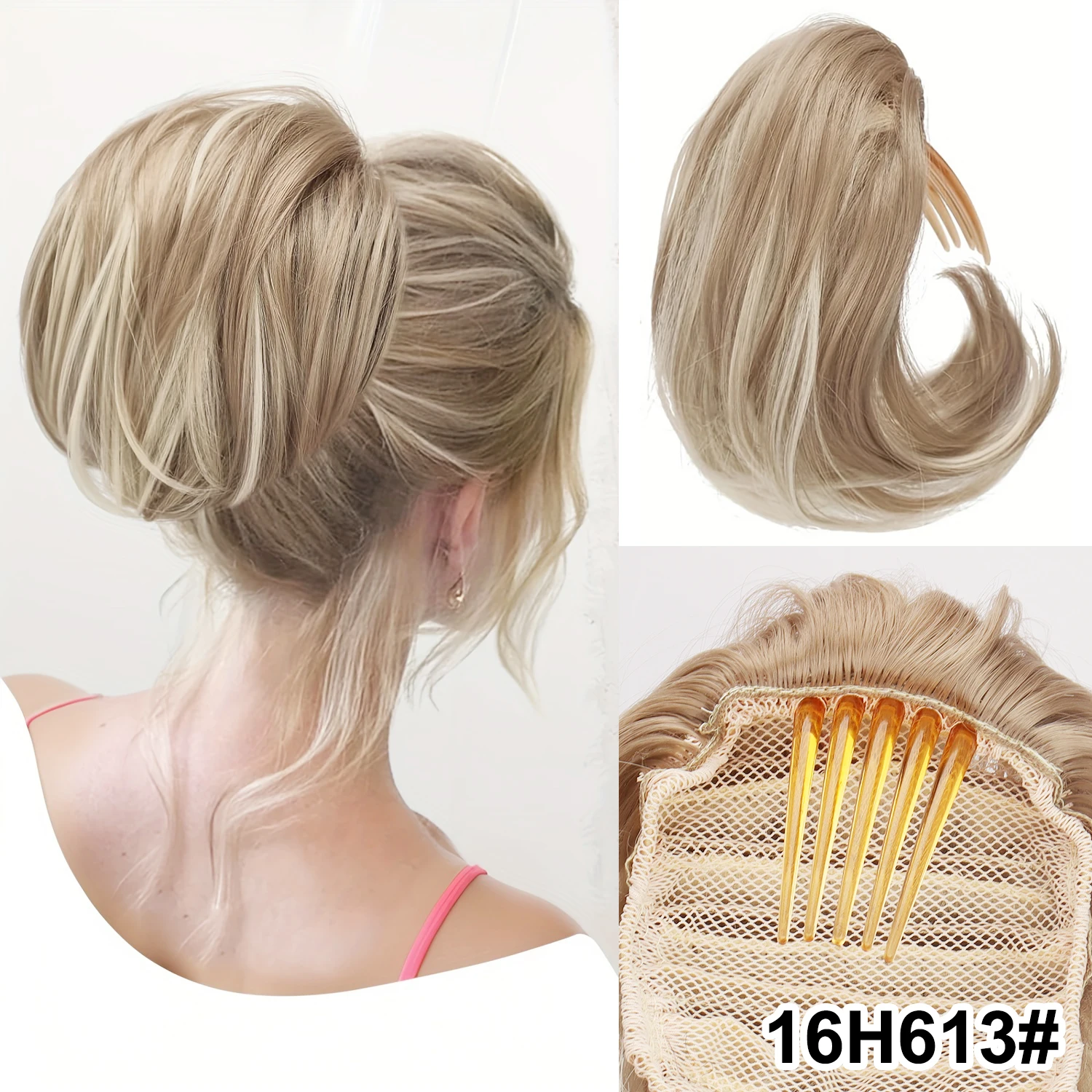 

Synthetic 8 inch Hair Bun Hairpiece light colour Short Ponytail With comb clip With elastic drawstring Ponytail Hair extensions