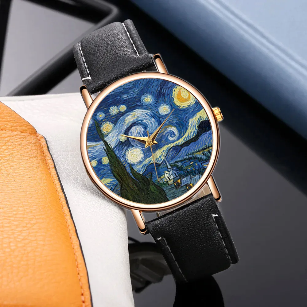 Fashion Oil Painting Women Watches Simple Analog Quartz Watches for Women Creative Casual Ladies Watch Female Clock reloj mujer