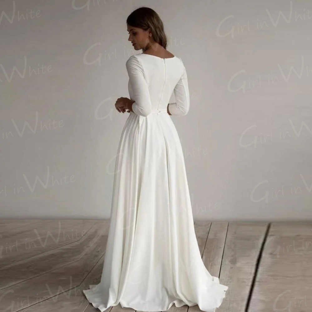 Simple Satin A-line Wedding Dress Half Sleeve O Neck Bridal Wedding Gown Modest Bride Dress Vestido De Novia Robe De Mariée