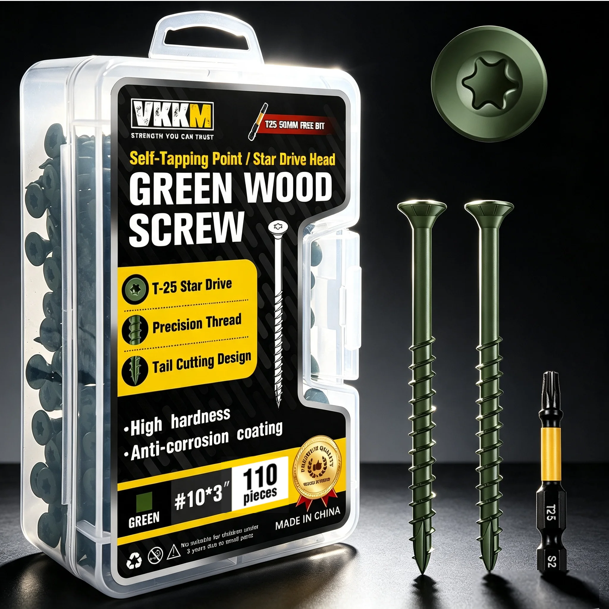 Outdoor Furniture Green - สกรูไม้สีเขียว VKKM # สกรูเกลียวปล่อยหัวจม T25 ขนาด