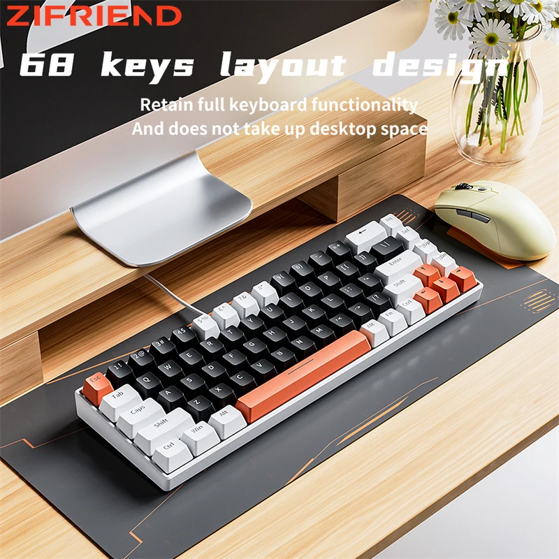 ZIFRIEND KA68 Wired Mechanical Keyboard PBT Rainbow RGB Hot Swappable 65% 60% Gaming Keyboards Blue Red Mute Switch