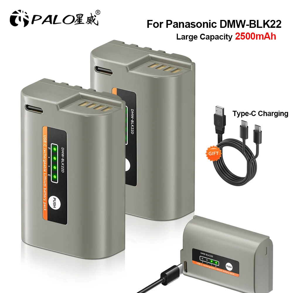 PALO 2500mAh DMW-BLK22 DMW BLK22 Bateria z ładowaniem USB-C do Panasonic LUMIX DC-S5 DC-S5 II DC-S5 IIX GH5 II GH6 DC-GH5LK