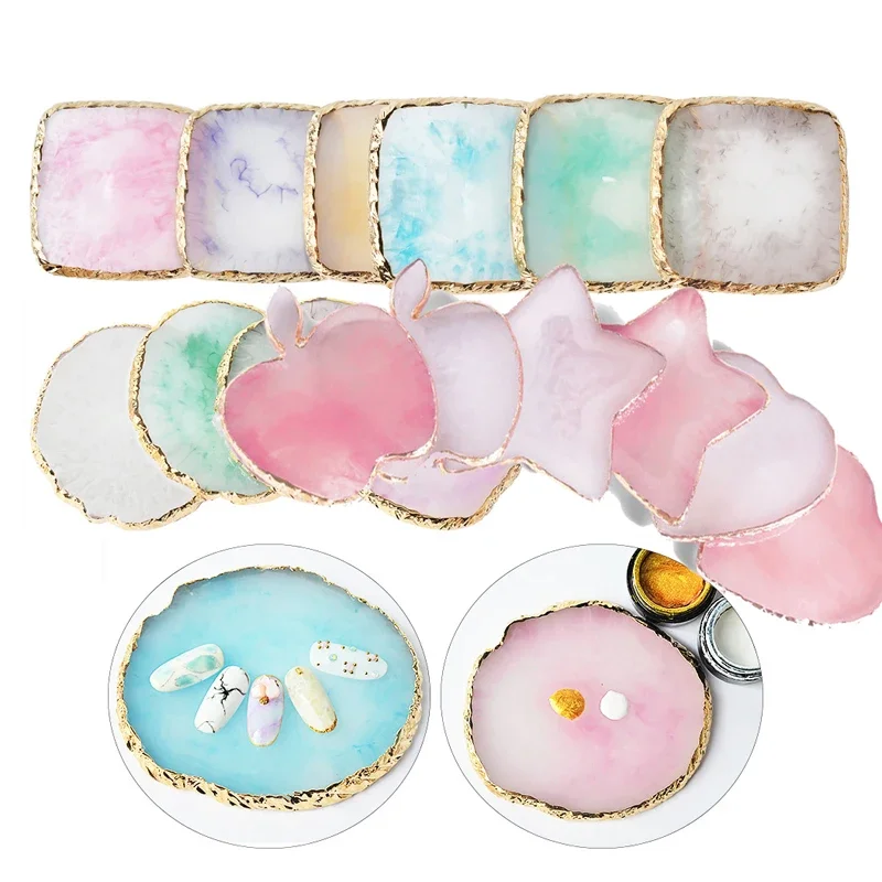Natuurlijke harssteen Luxe Nail Art Palette Mix Kleur Tekening Pallet Gel Polish Display Valse nageltips Plank DIY manicure gereedschap - afbeelding 2