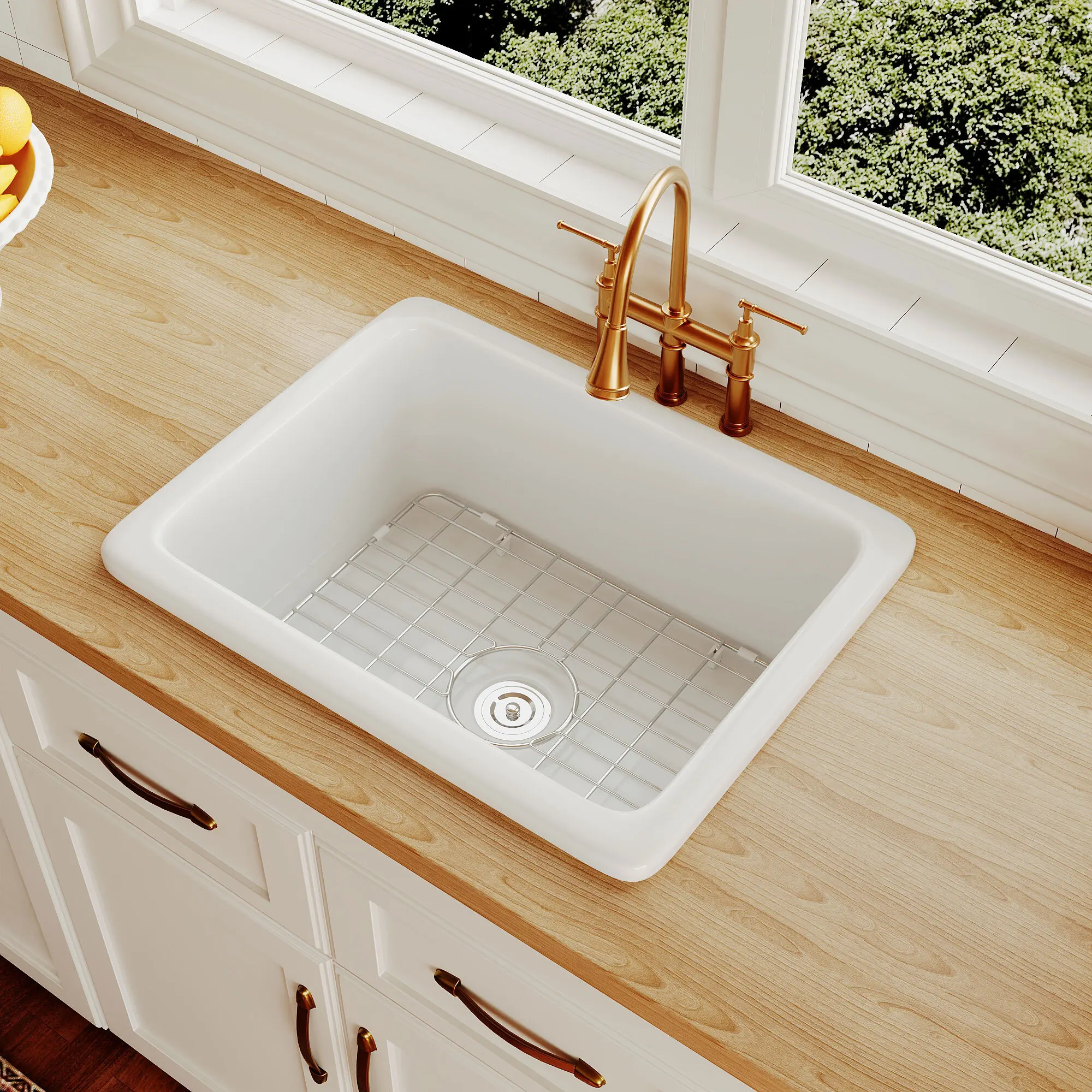 Deer Valley 32 Inch Sink DeerValley DV-1K513 White Fireclay Undermount Kitchen Sink - 32x20 Inch Single Bowl With Grid & Strainer Kitchen Sink With Accessories